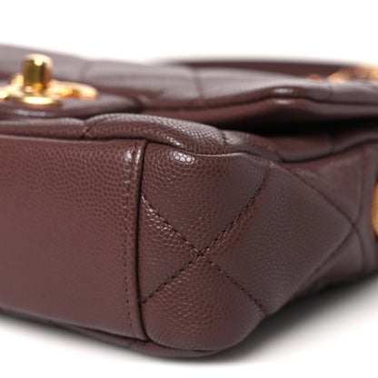 Caviar Quilted Mini Twist Your Buttons Flap Burgundy