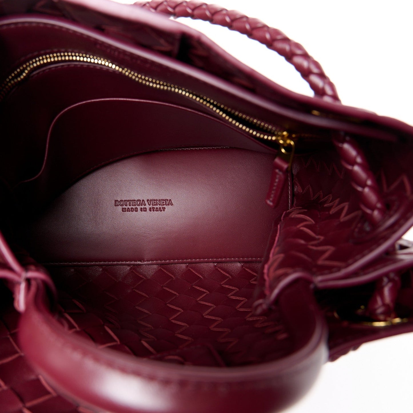 Nappa Intrecciato Small Andiamo Shoulder Bag Barolo