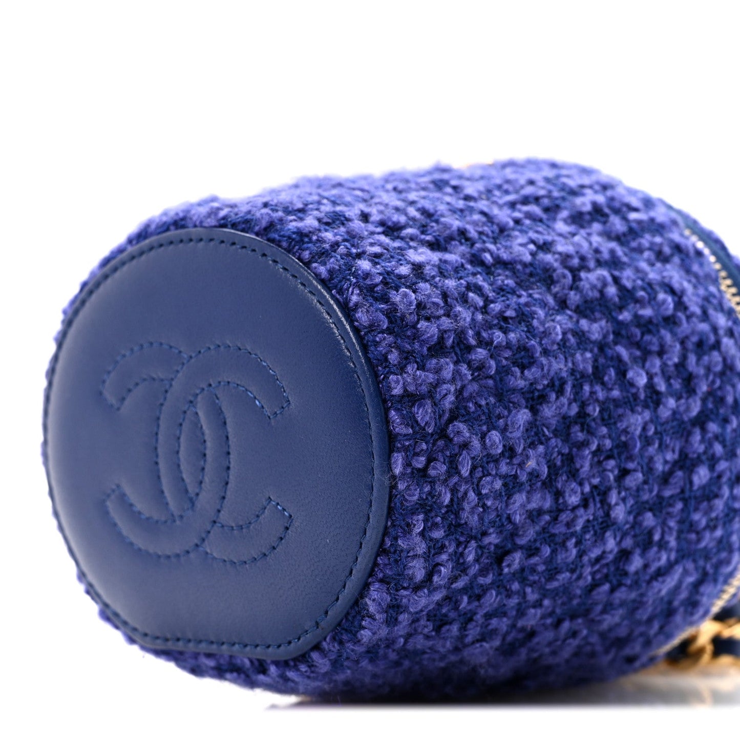 Tweed Quilted Afternoon Tea Top Handle Vanity Case With Chain Purple