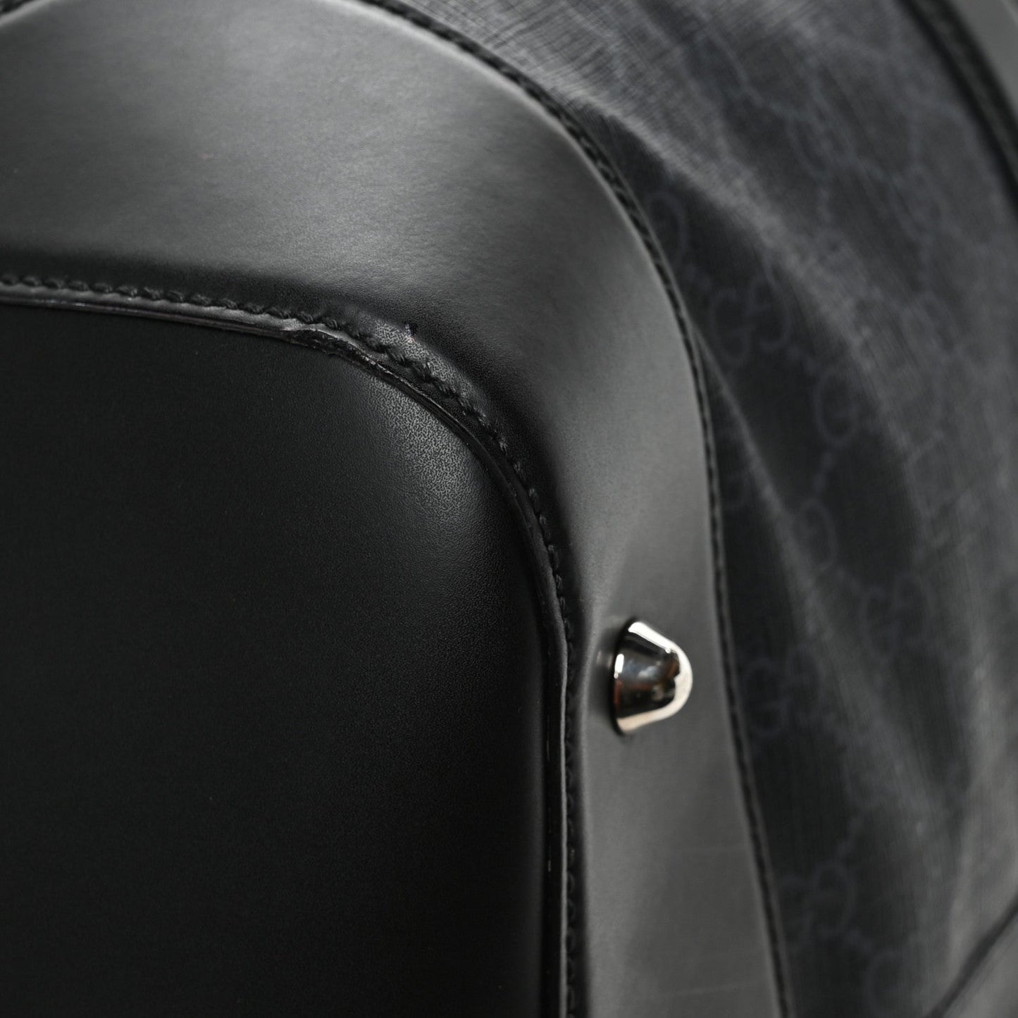 Soft GG Supreme Monogram Appia Calfskin Web Large Carry On Duffle Bag Black Grey