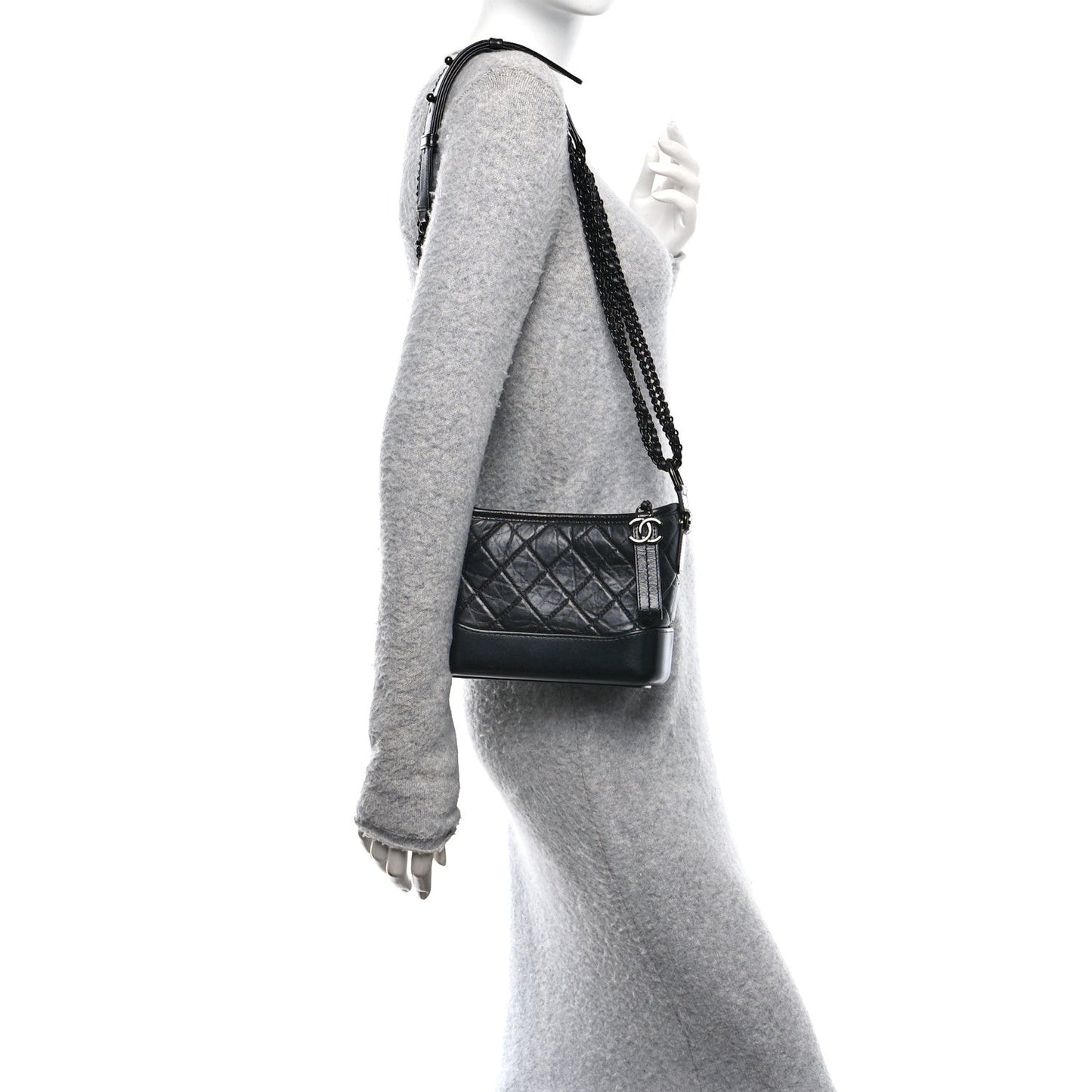 Aged Calfskin Quilted Small Gabrielle Hobo So Black