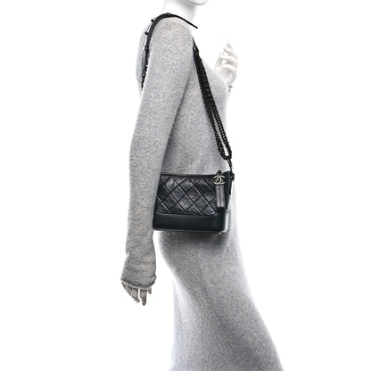 Aged Calfskin Quilted Small Gabrielle Hobo So Black