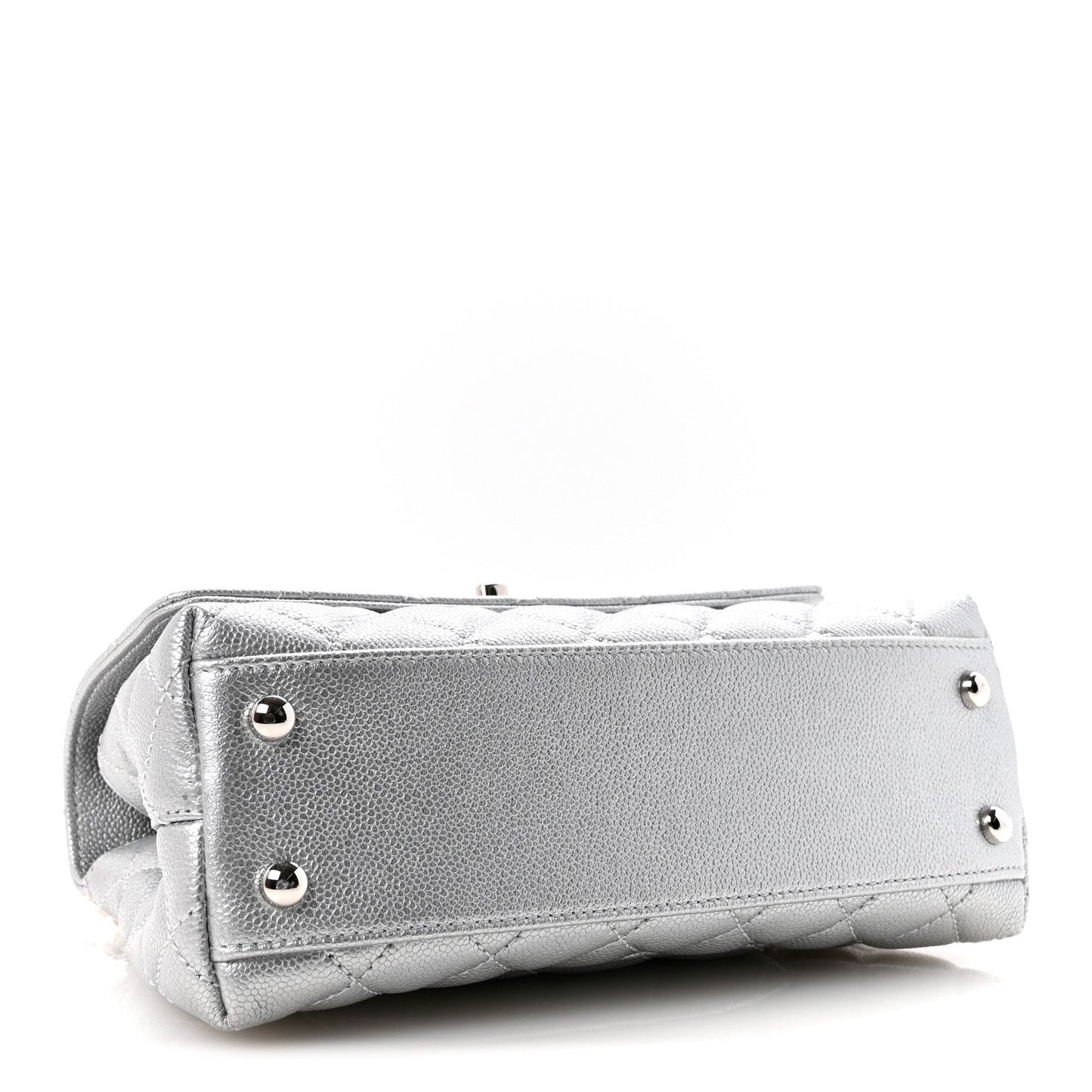 Metallic Caviar Quilted Mini Coco Handle Flap Silvery
