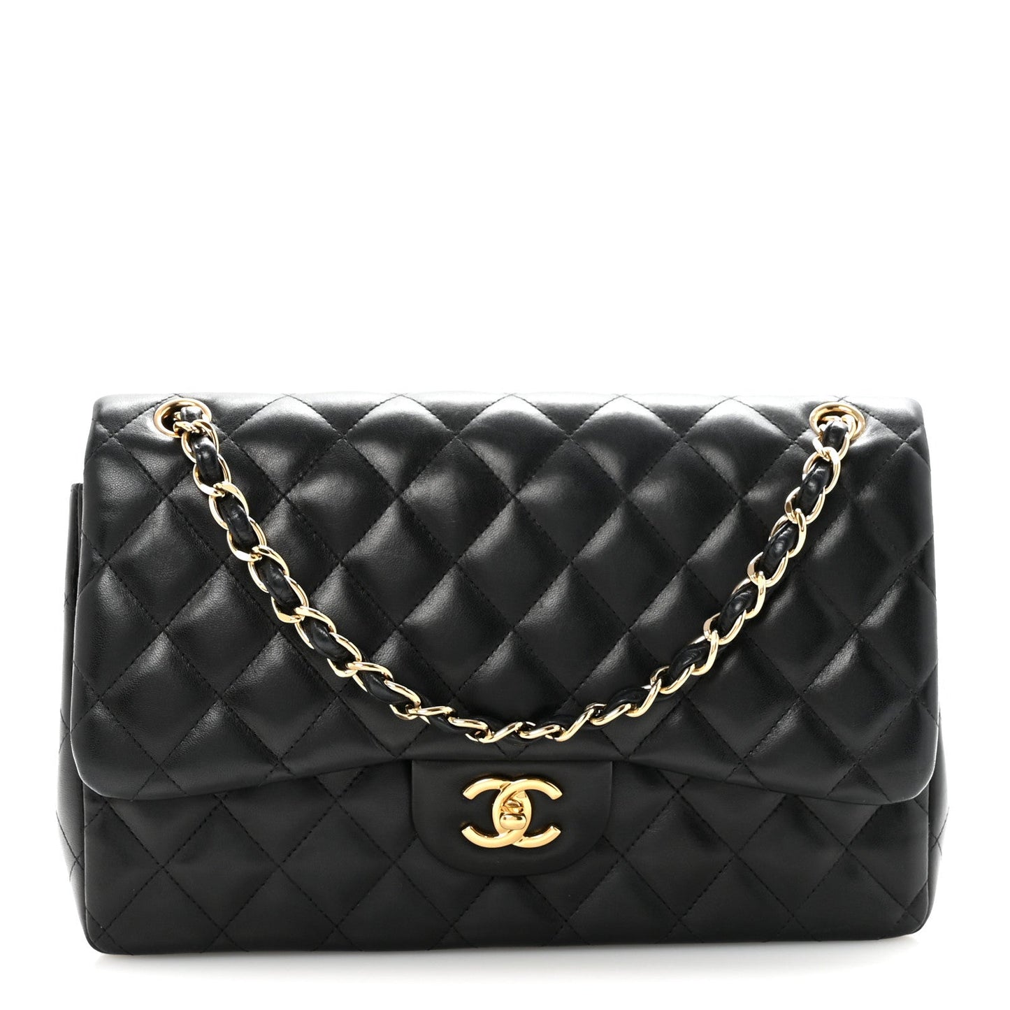Lambskin Quilted Jumbo Double Flap Black
