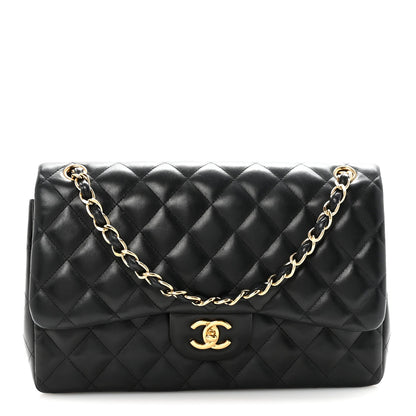 Lambskin Quilted Jumbo Double Flap Black