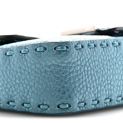 Metallic Cuoio Roma Sellerissima Nappa Sintetica Tape Stitch Mini Baguette Placca Argento