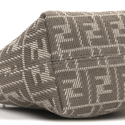 Denim Jacquard FF Effect Vitello Grace Mini Roll Tote Dove White Dove