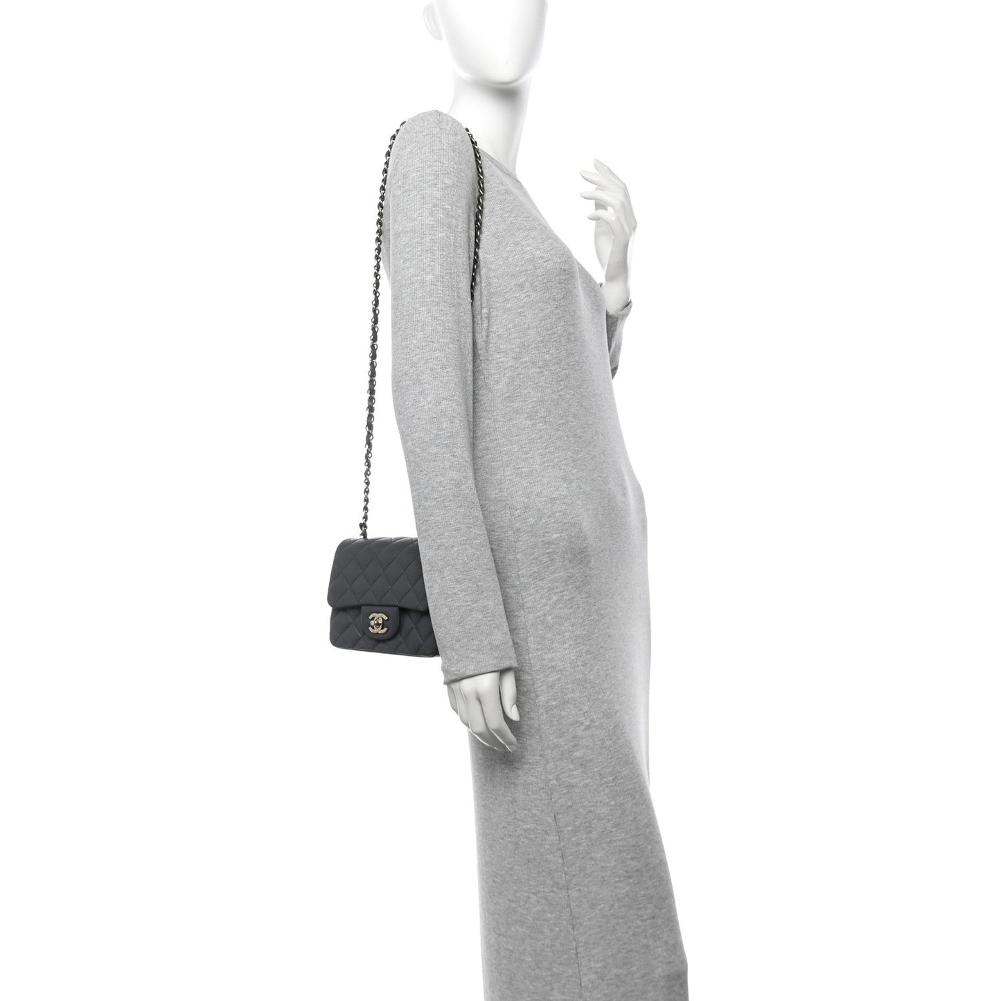 Lambskin Quilted Mini Square Flap Dark Grey