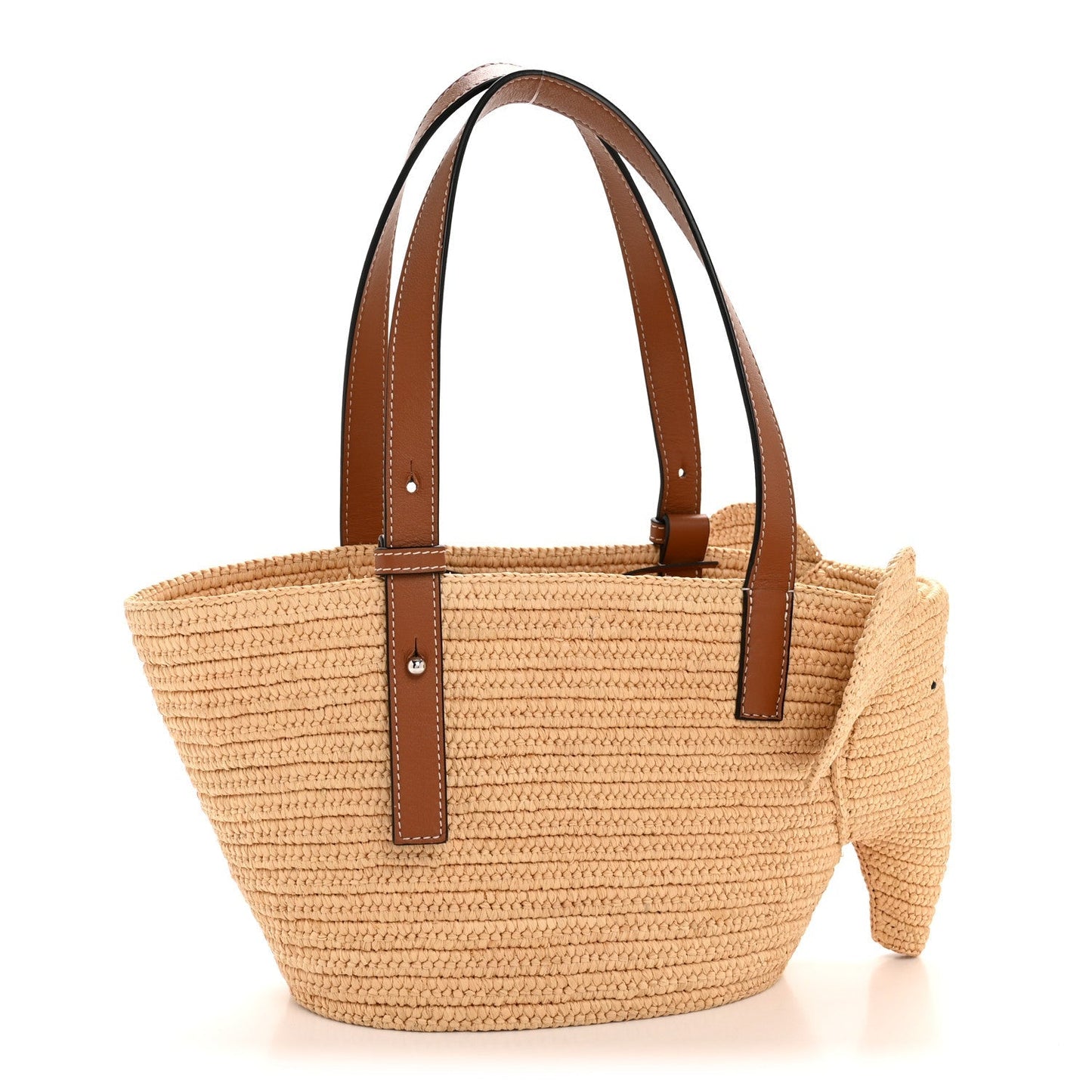 Raffia Small Elephant Basket Tote Bag Natural Tan