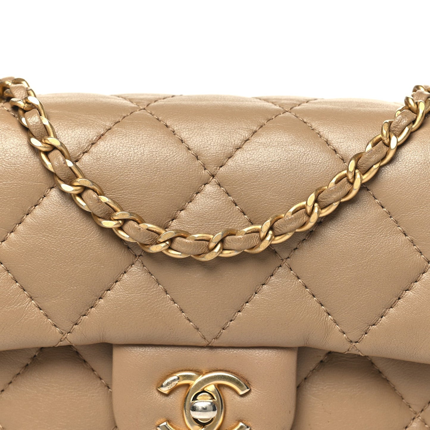 Lambskin Quilted Mini Heart Charms Flap Beige