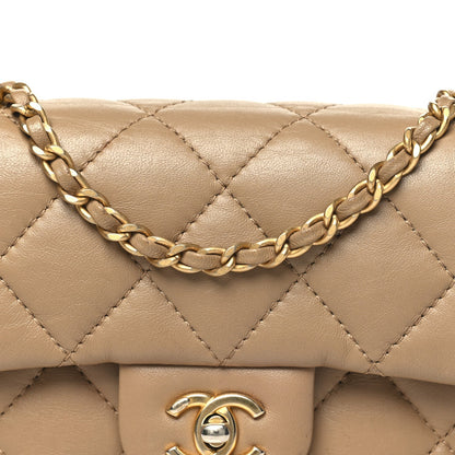 Lambskin Quilted Mini Heart Charms Flap Beige