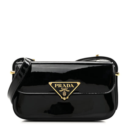 Vernice Metal Triangle Logo Flap Shoulder Bag Black