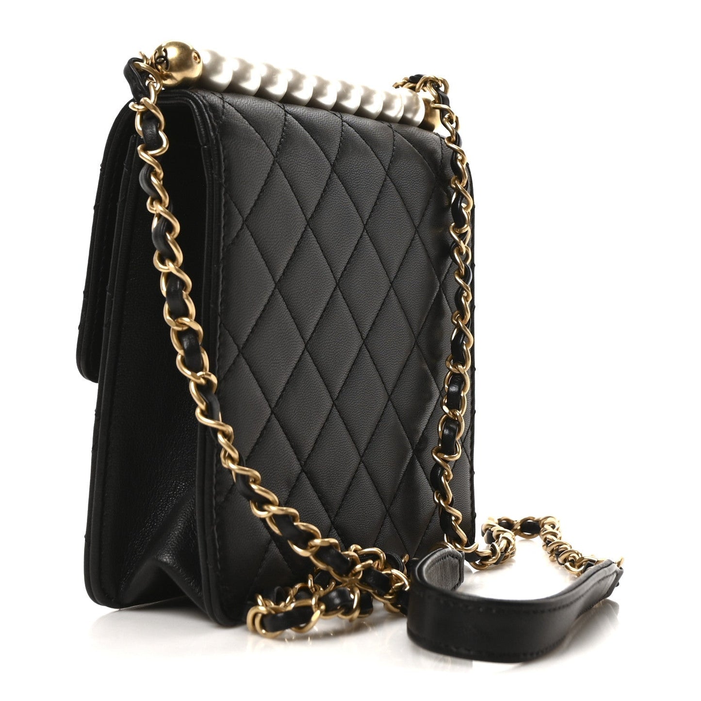 Lambskin Quilted Chic Pearls Flap Black