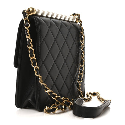 Lambskin Quilted Chic Pearls Flap Black