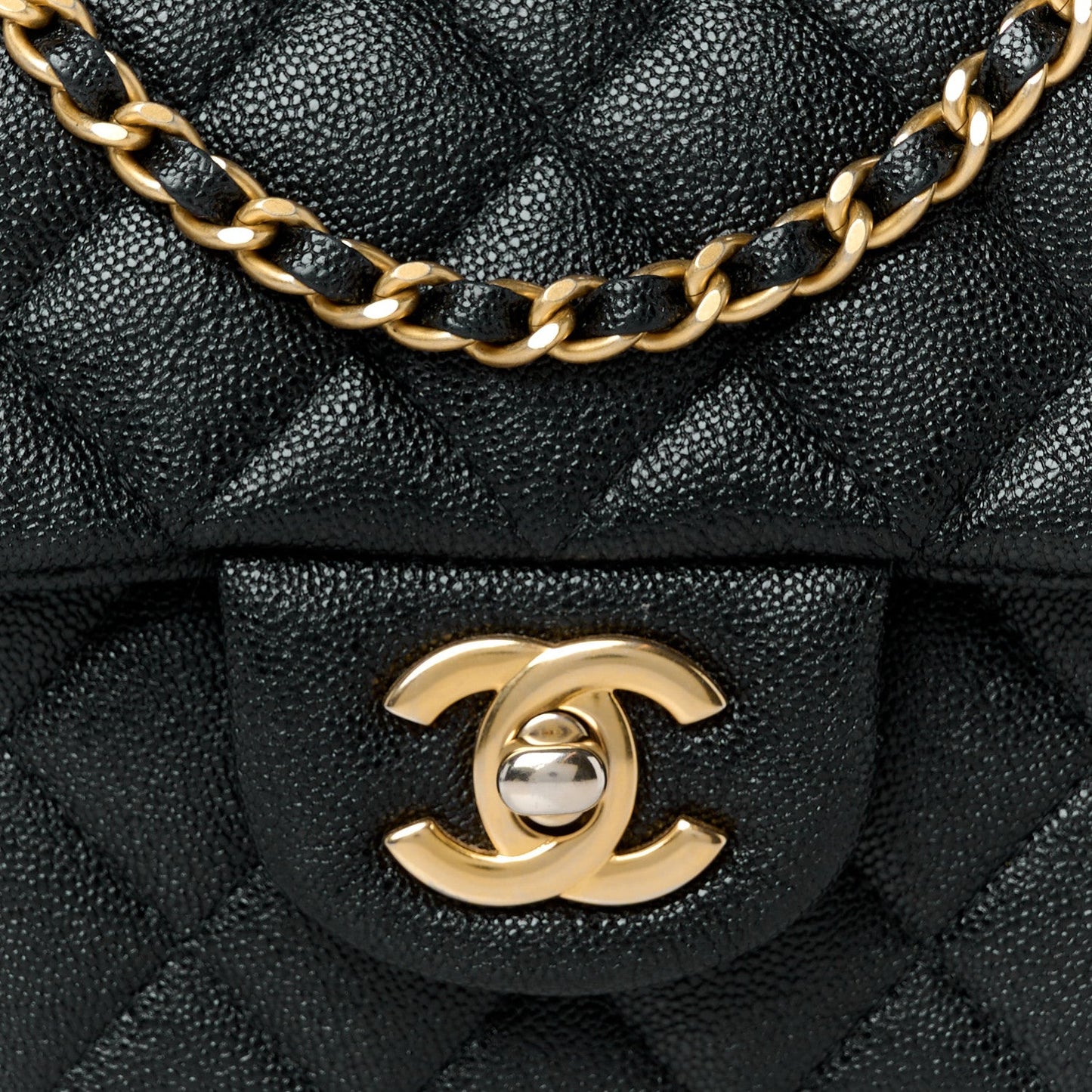 Caviar Quilted Mini Top Handle Rectangular Flap Black