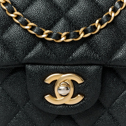 Caviar Quilted Mini Top Handle Rectangular Flap Black