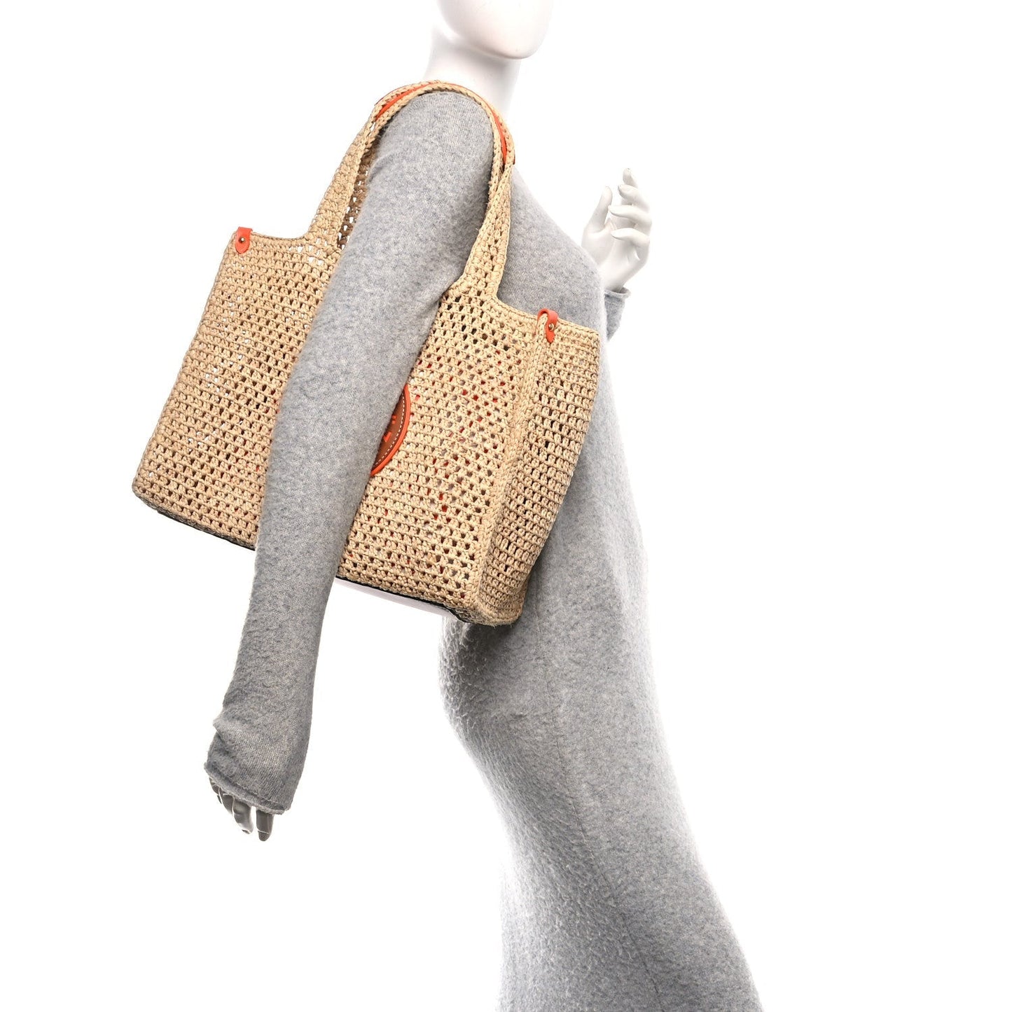 Raffia Calfskin Saint Tropez OnTheGo MM Natural Orange