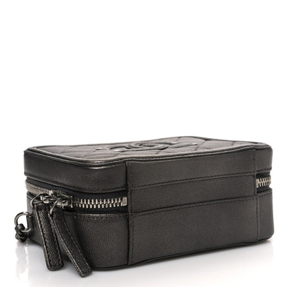 Metallic Caviar Quilted Small CC Filigree Vanity Case Dark Silver