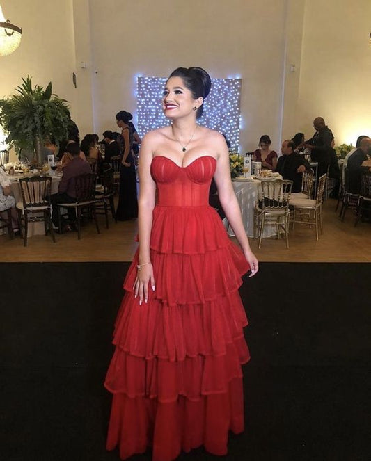 A Line Stunning Red Long Prom Dresses Formal Evening Gowns