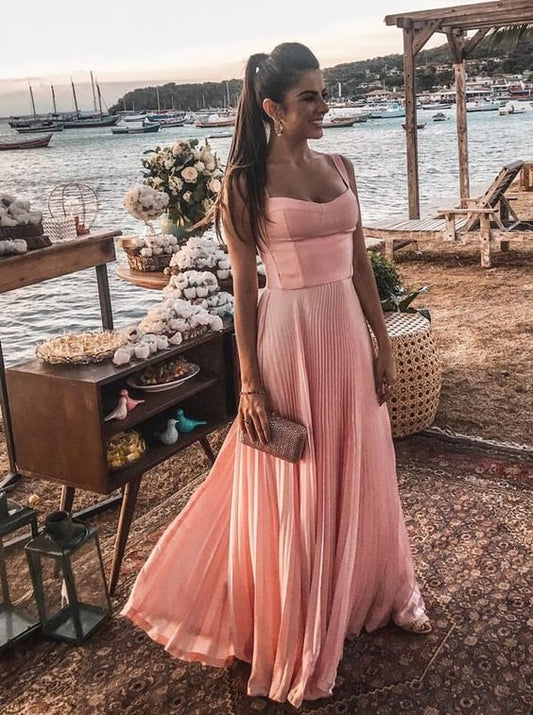 A Line Pink Long Prom Dresses Party Evening Gowns