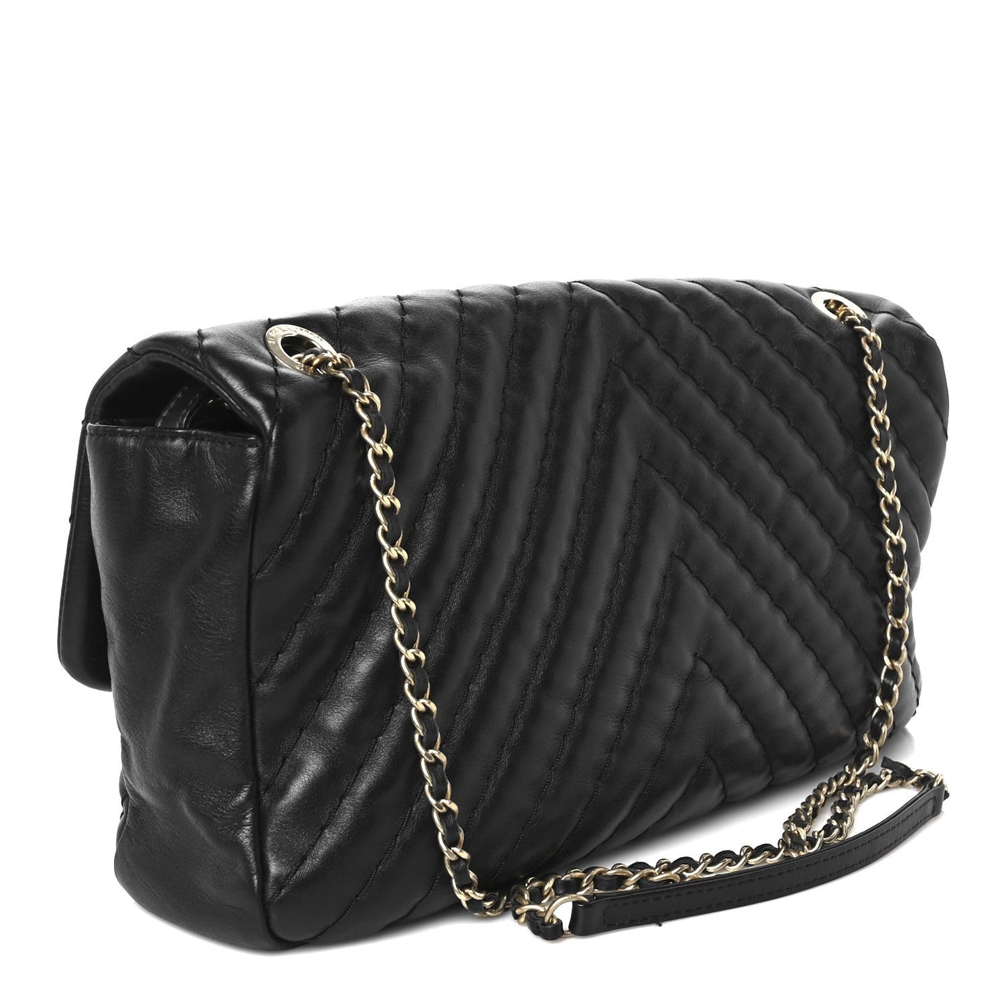 Calfskin Surpique Chevron Large Flap Black