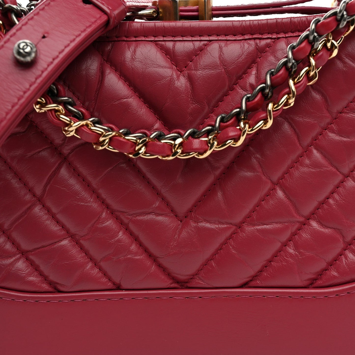Aged Calfskin Chevron Quilted Small Gabrielle Hobo Dark Pink