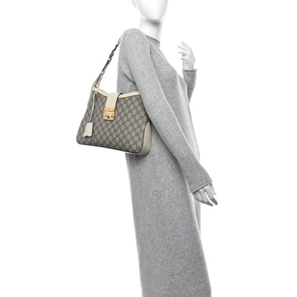 GG Supreme Monogram Moon Calfskin Medium Padlock Shoulder Bag Beige Ebony Mystic White