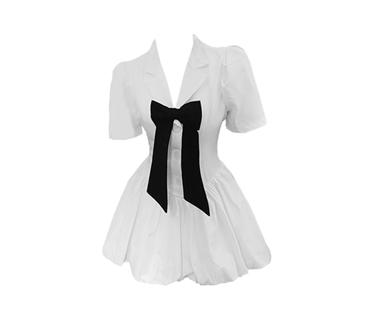 2025 new style age-reducing waist-cut lapel bow dress suit skirt sweet A-line puffy short skirt R0094