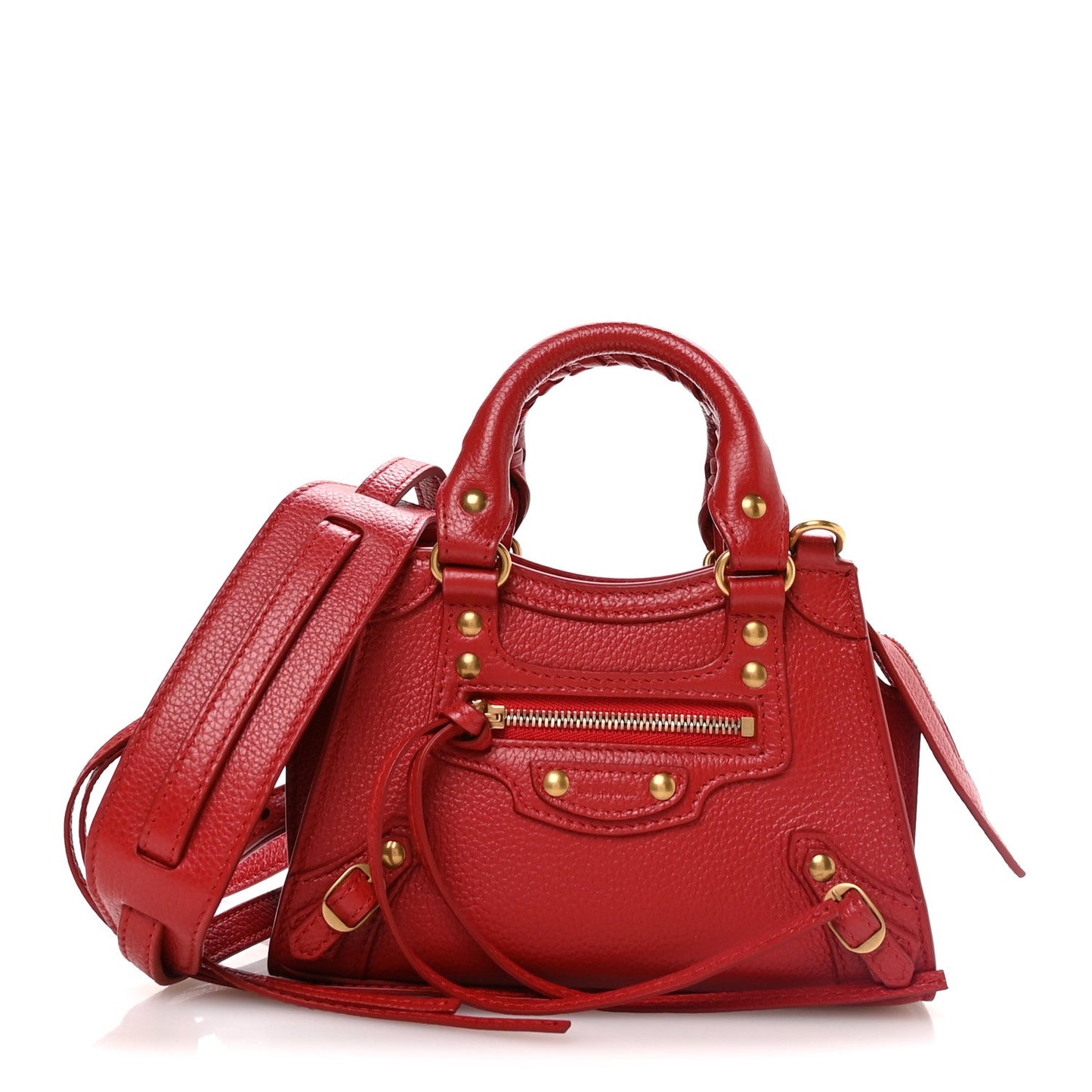 Grained Calfskin Neo Classic Gold Hardware Nano City Crossbody Medium Red