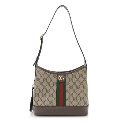 GG Supreme Monogram Textured Dollar Calfskin Web Small Ophidia Bucket Shoulder Bag Beige Ebony New Acero