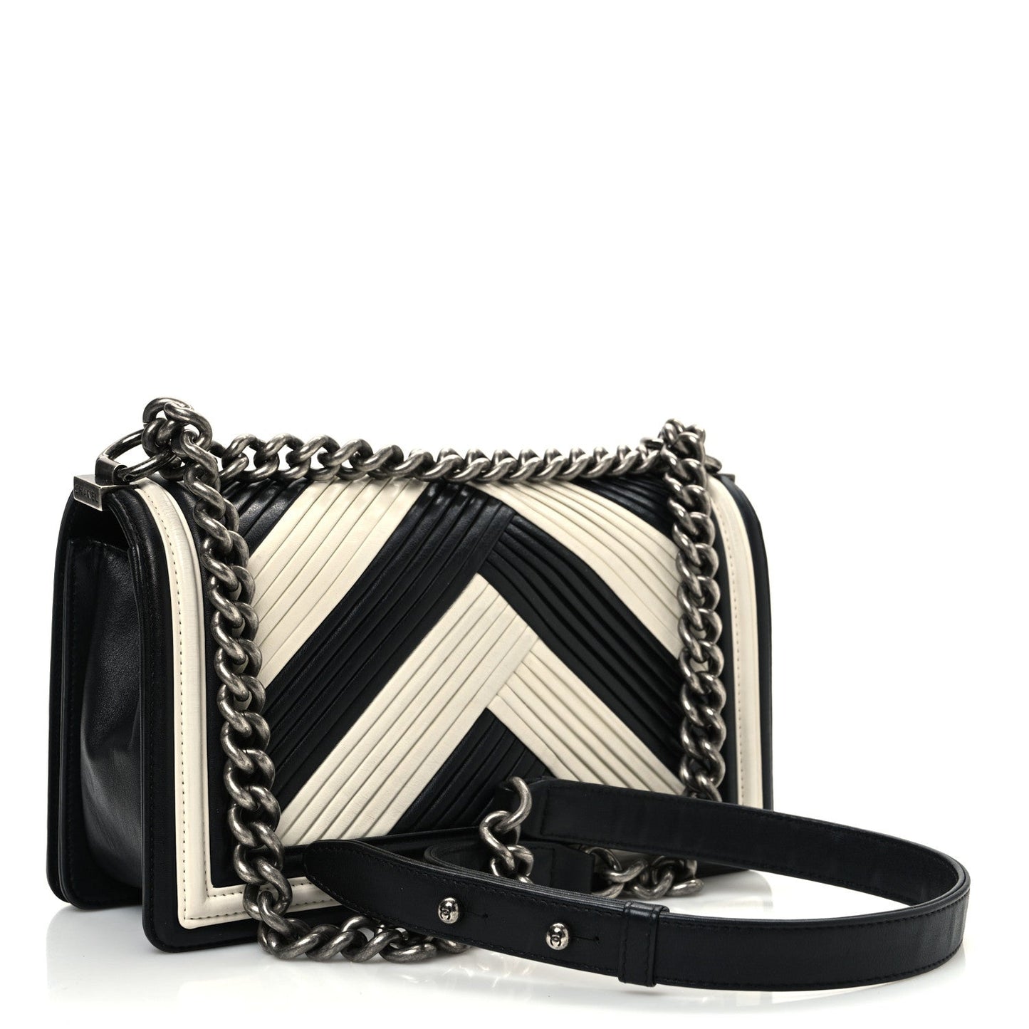 Calfskin Pleated Medium Boy In Rome Flap Black White