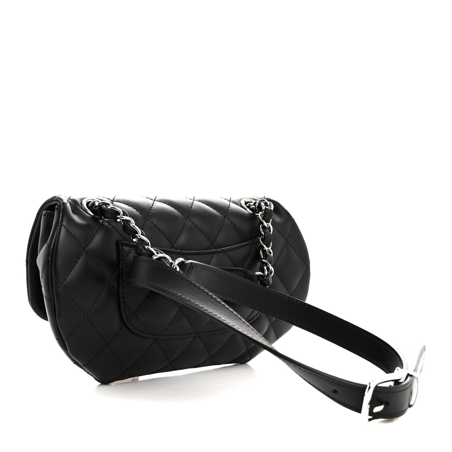 Calfskin Quilted CC Uniform Flap Belt Bag Black