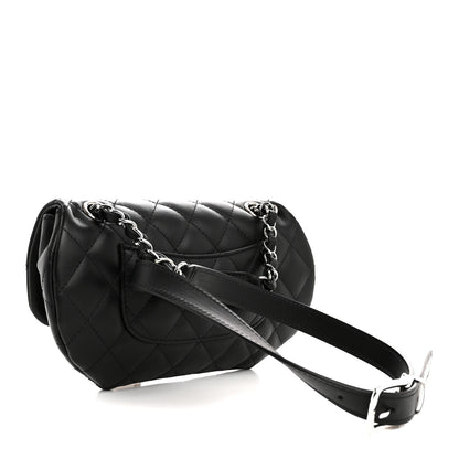 Calfskin Quilted CC Uniform Flap Belt Bag Black