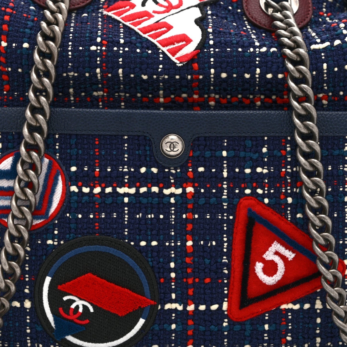 Tweed Large Trip Bowling Bag  Navy Burgundy
