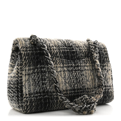 Tweed Quilted Medium Double Flap Beige White Black