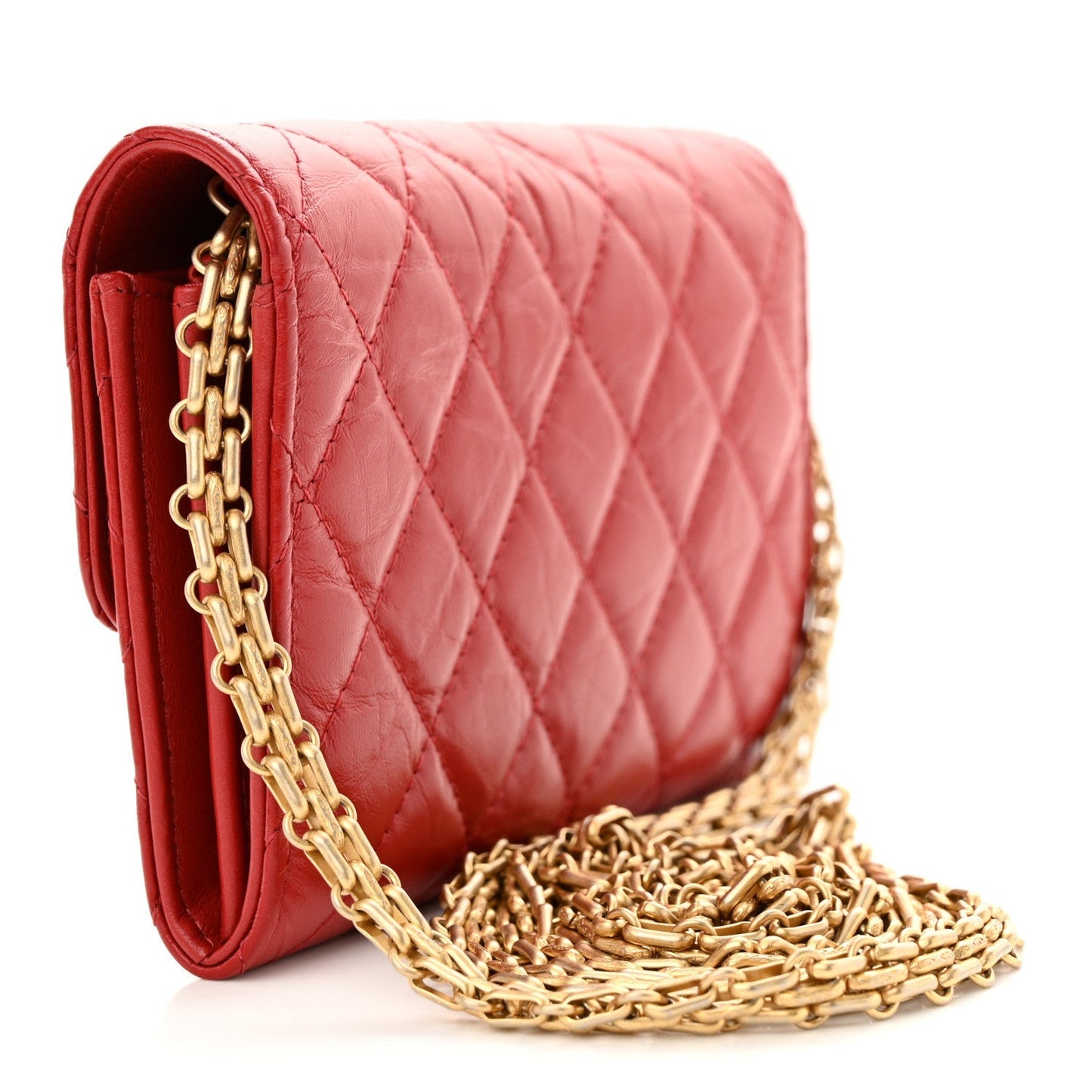 Aged Calfskin Quilted 2.55 Reissue Clutch With Chain Red