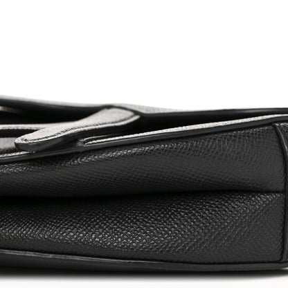Grained Calfskin Mini Saddle Bag With Strap Black