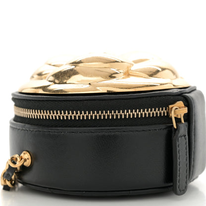 Metallic Lambskin Quilted Camelia Clutch Gold Black