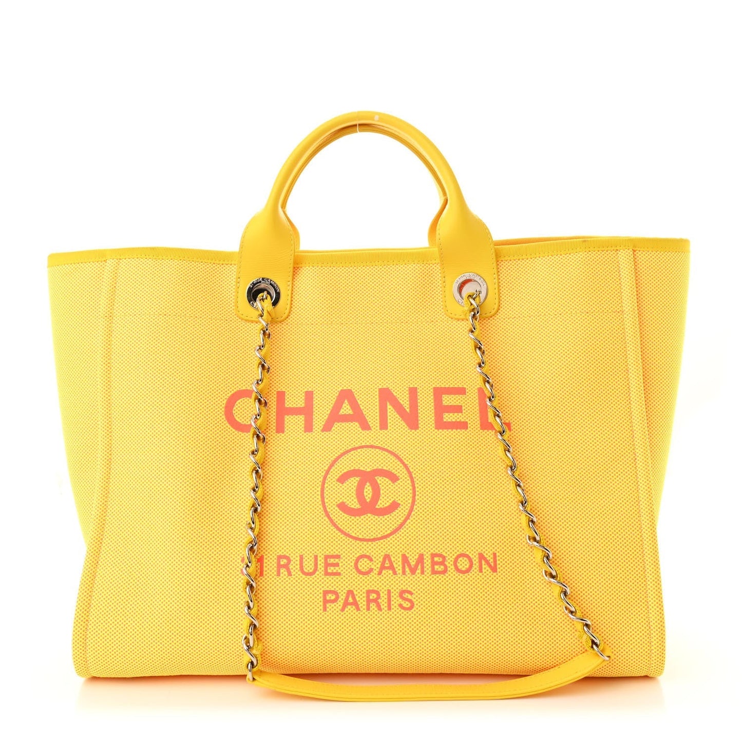 Mixed Fibers Calfskin Deauville Medium Tote Yellow Orange