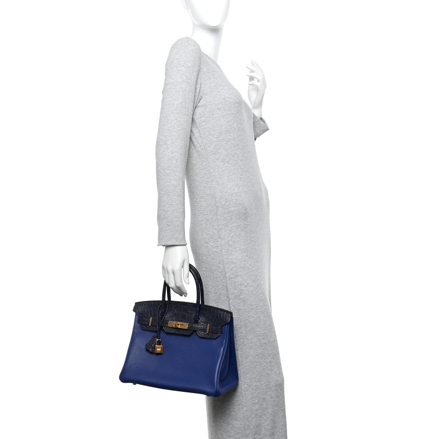 Taurillon Novillo Matte Alligator Birkin Touch 30 Bleu Saphir Bleu Marine