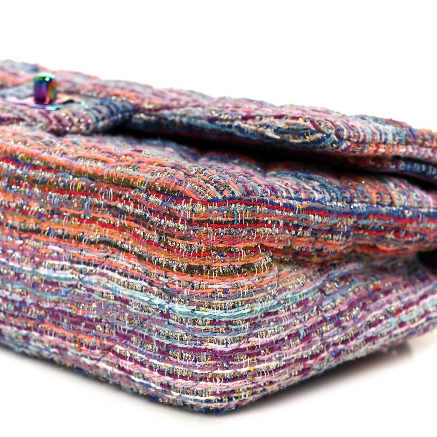 Tweed Quilted Medium Double Flap Blue Pink Orange