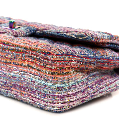Tweed Quilted Medium Double Flap Blue Pink Orange