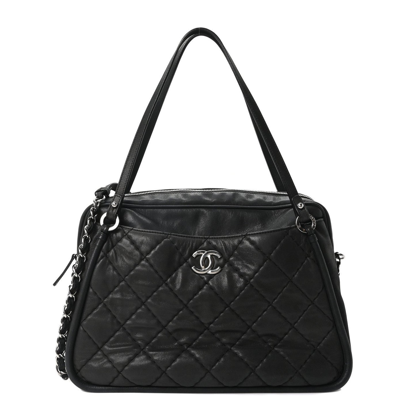 Iridescent Calfskin Quilted Relax CC Camera Case Black