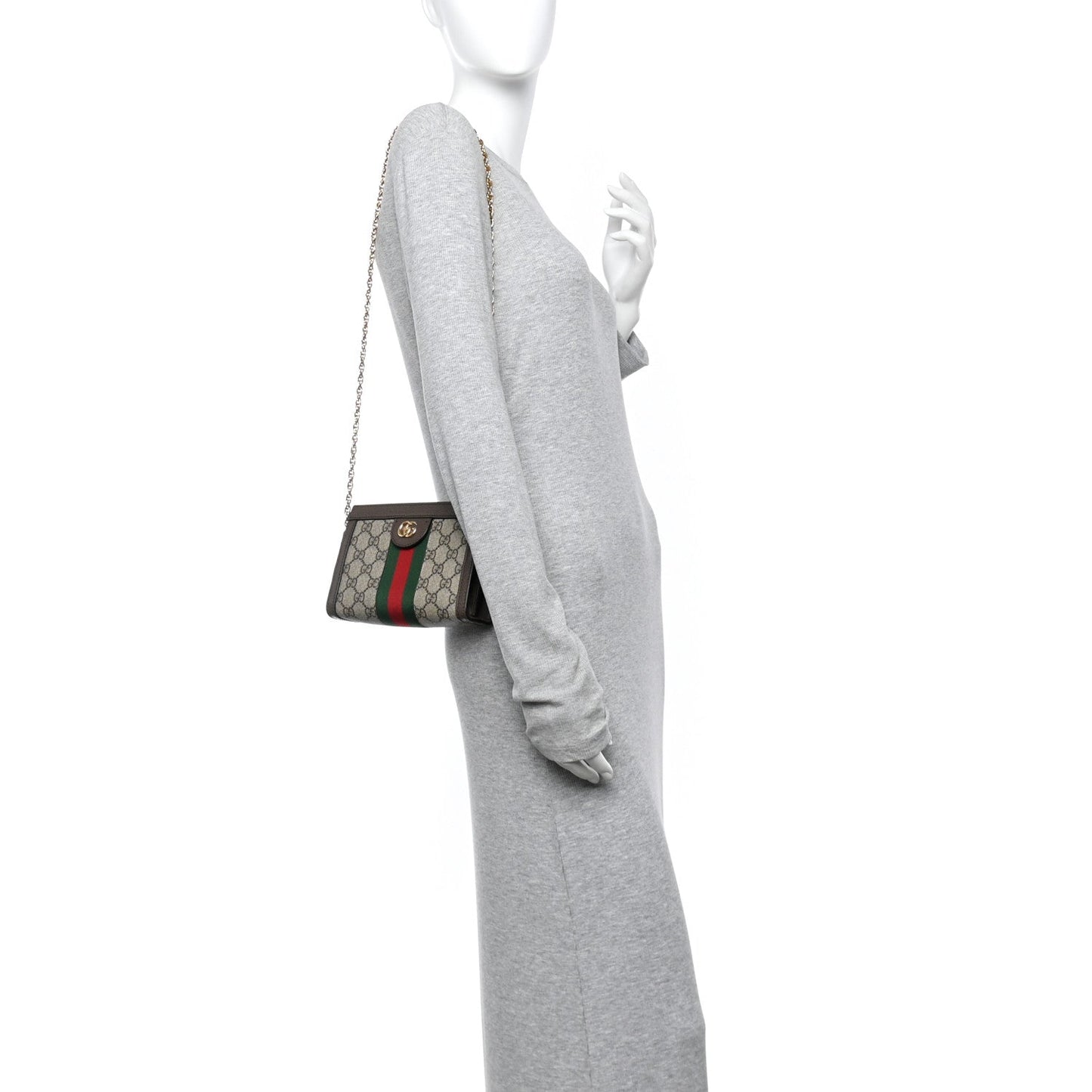 GG Supreme Monogram Textured Dollar Calfskin Web Mini Ophidia Chain Shoulder Bag Beige Ebony New Acero
