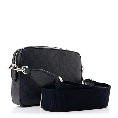 GG Supreme Monogram Textured Dollar Calfskin Web Ophidia Wristlet Shoulder Bag Black Blue