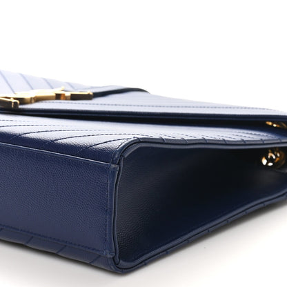 Grain De Poudre Matelasse Chevron Large Monogram Satchel Navy Blue