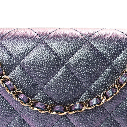 Iridescent Caviar Quilted Wallet on Chain WOC Dark Blue