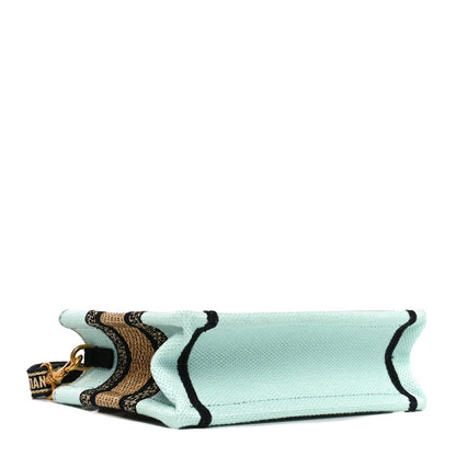 Canvas Embroidered Souvenir Saint Tropez Mini Book Tote With Strap Natural Multicolor