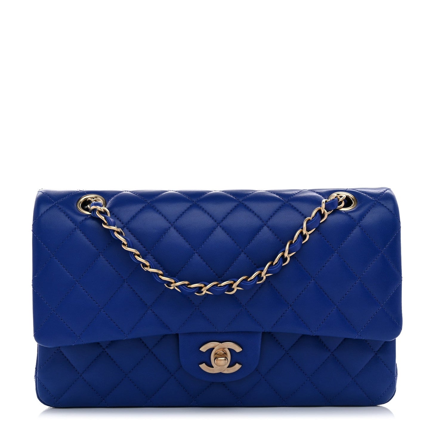 Lambskin Quilted Medium Double Flap Blue