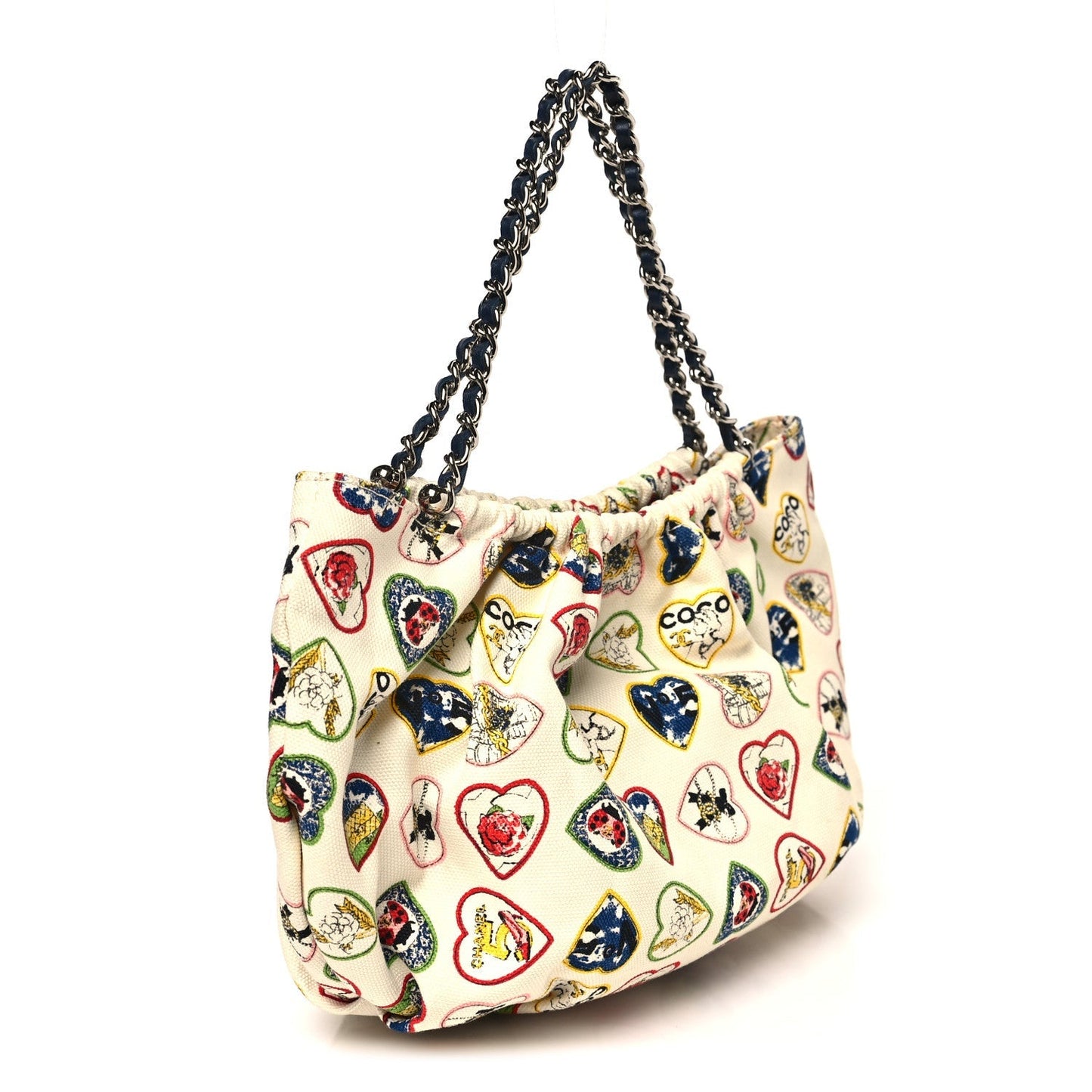 Canvas Coco Hearts Shoulder Bag White